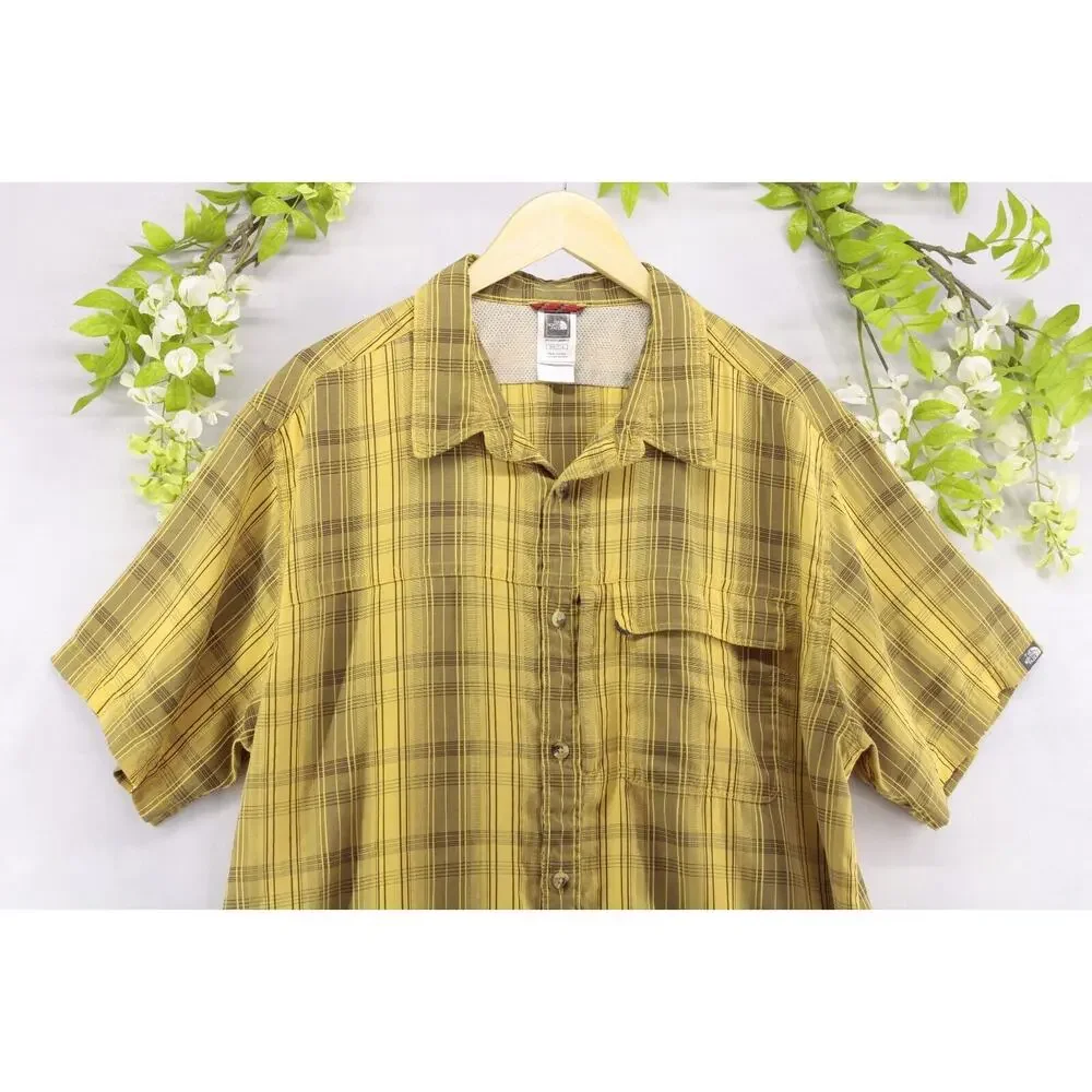 The North Face XXL Men's Plaid Yellow Shirt Button Front Chest Pocket